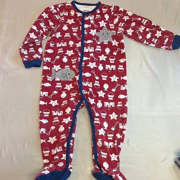 Pekkle - lined Red Kids One Piece sleeper with Fish Pattern - Picture 1 of 5